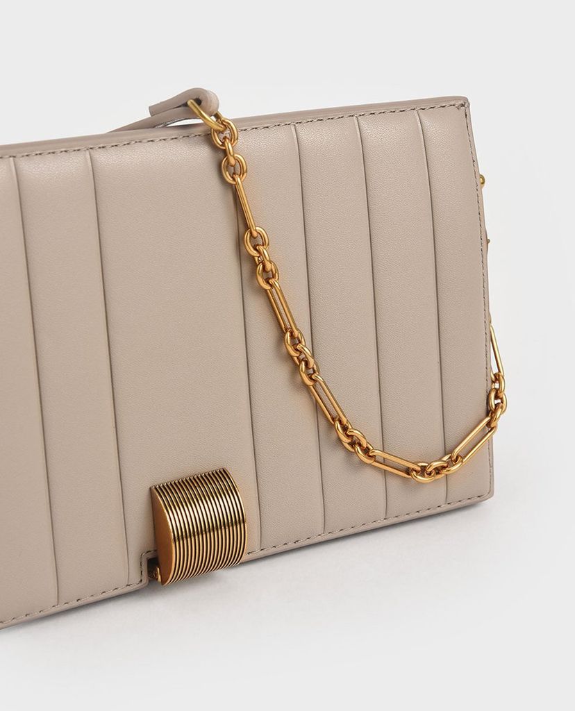 CHARLES & KEITH - Ví cầm tay nữ nắp gập Panelled Metallic Push Lock
