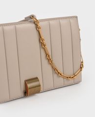 CHARLES & KEITH - Ví cầm tay nữ nắp gập Panelled Metallic Push Lock