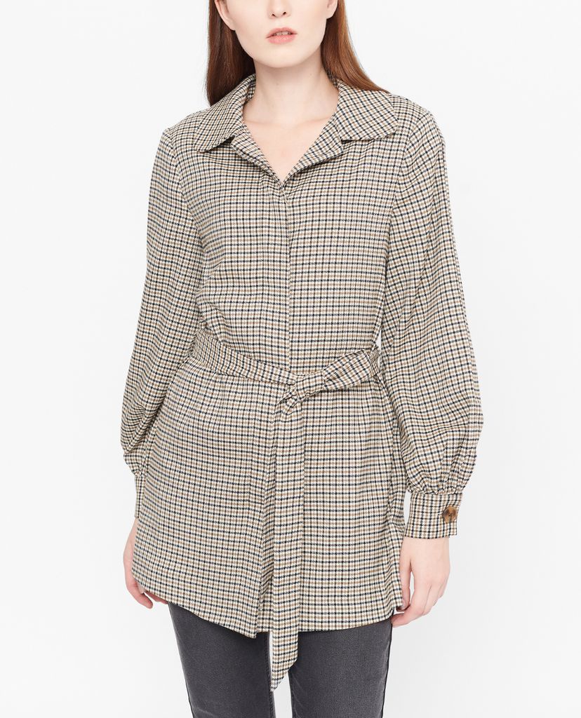 GIGI - Áo khoác nữ cổ bẻ tay dài phối thắt lưng Checked