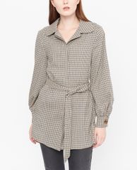 GIGI - Áo khoác nữ cổ bẻ tay dài phối thắt lưng Checked