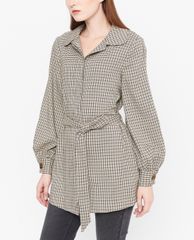 GIGI - Áo khoác nữ cổ bẻ tay dài phối thắt lưng Checked