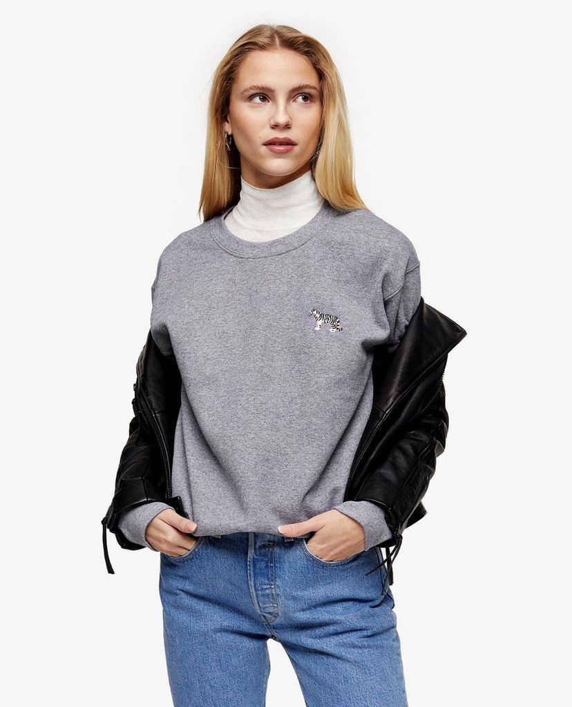TOPSHOP - Áo sweatshirt nữ cổ tròn tay dài Dark Grey Tiger Emoji