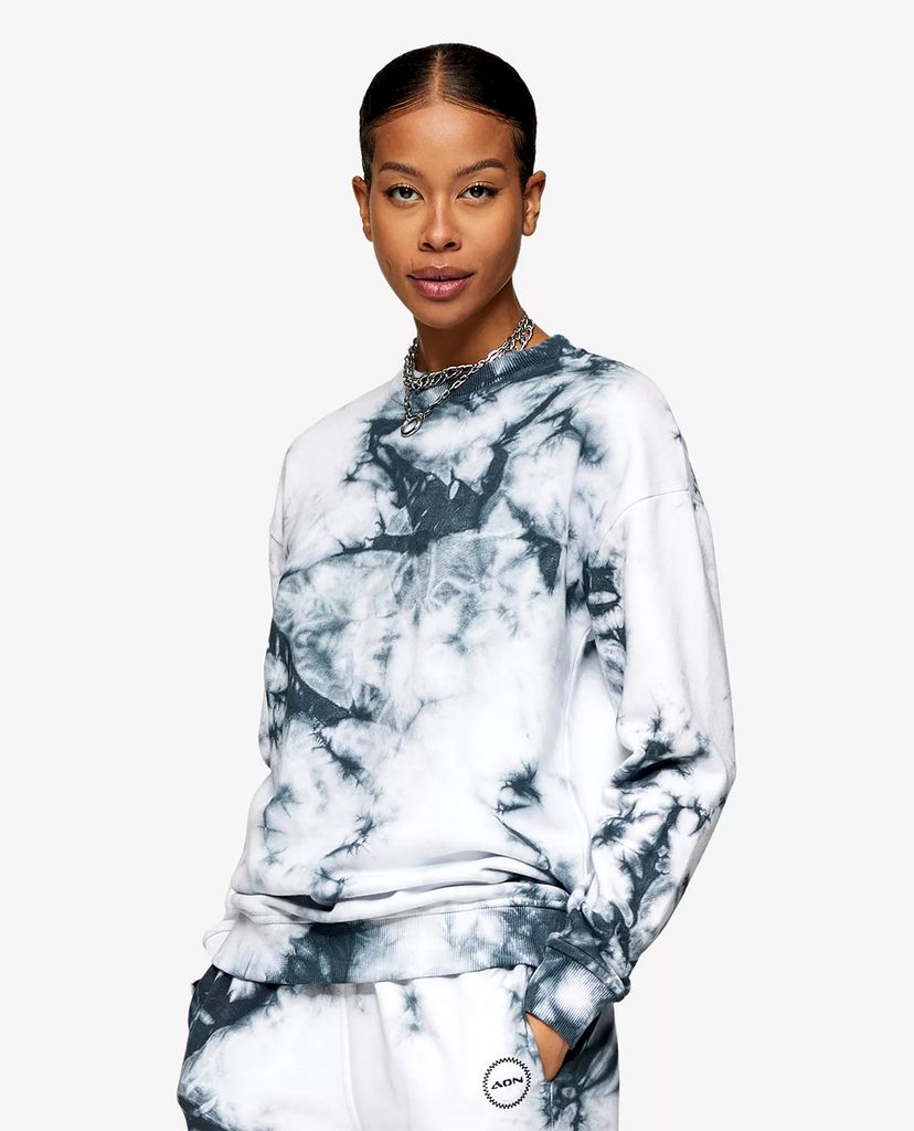 TOPSHOP - Áo sweatshirt nữ tay dài Grey All Or Nothing Tie Dye