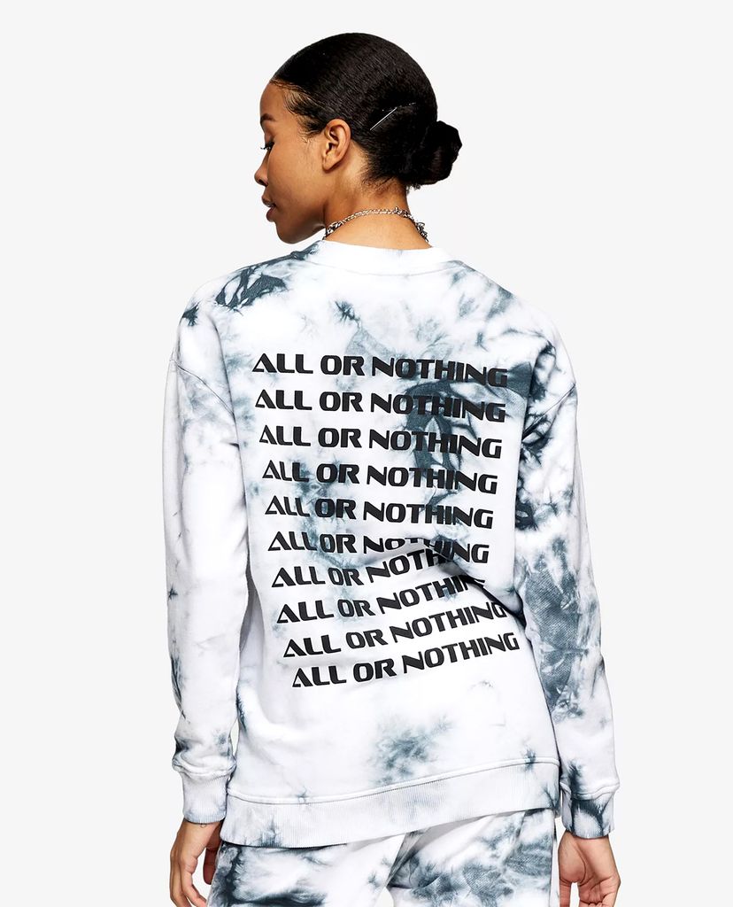 TOPSHOP - Áo sweatshirt nữ tay dài Grey All Or Nothing Tie Dye