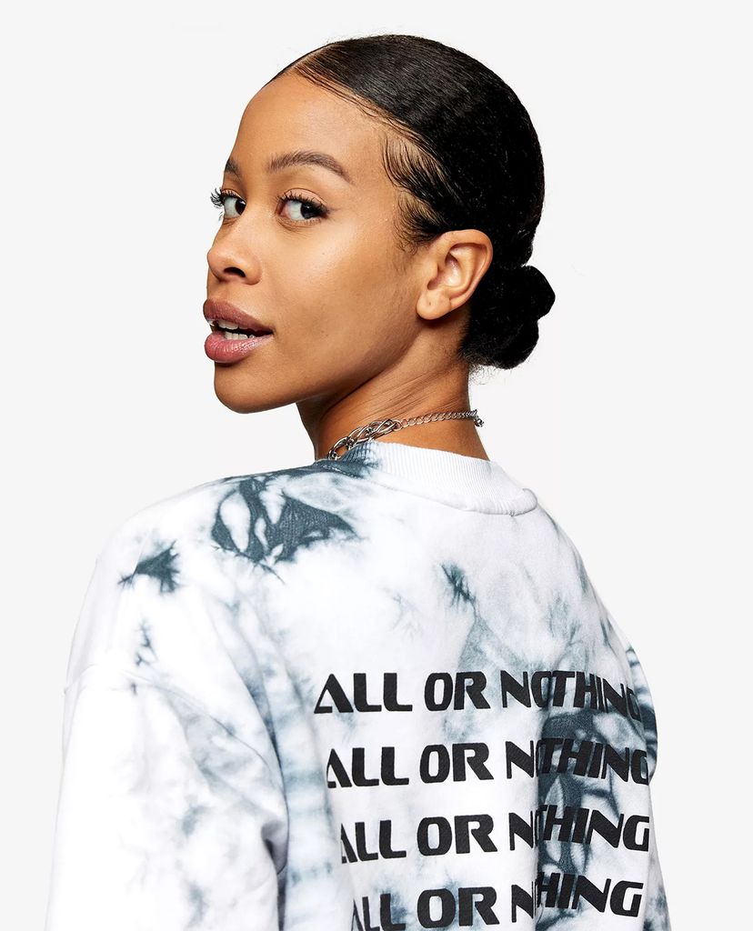 TOPSHOP - Áo sweatshirt nữ tay dài Grey All Or Nothing Tie Dye