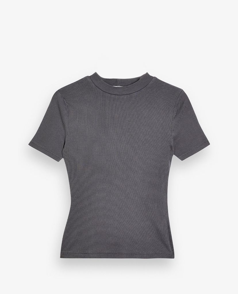 TOPSHOP - Áo thun nữ cổ cao ngắn tay phom ôm Grey Acid Wash