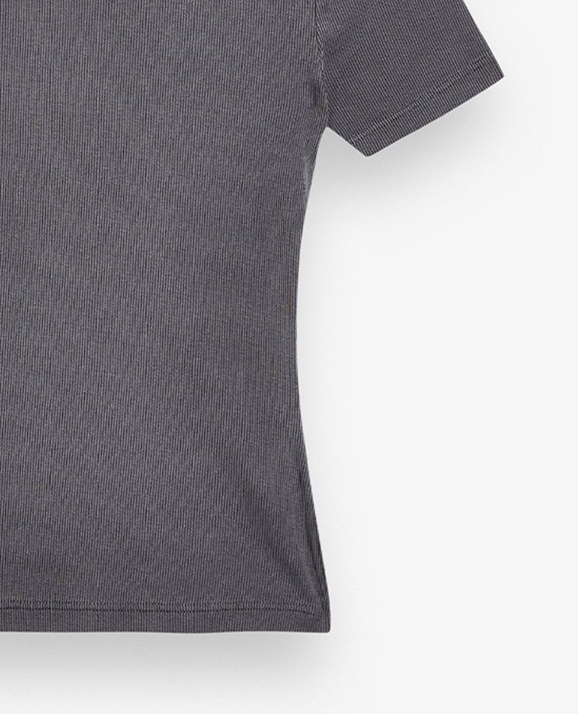 TOPSHOP - Áo thun nữ cổ cao ngắn tay phom ôm Grey Acid Wash