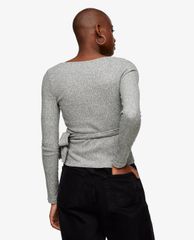 TOPSHOP - Áo kiểu nữ cổ V tay dài Grey Brushed Ribbed Wrap