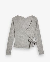 TOPSHOP - Áo kiểu nữ cổ V tay dài Grey Brushed Ribbed Wrap