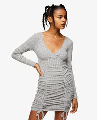 TOPSHOP - Đầm mini cổ V tay dài phom ôm nữ tính Ruched