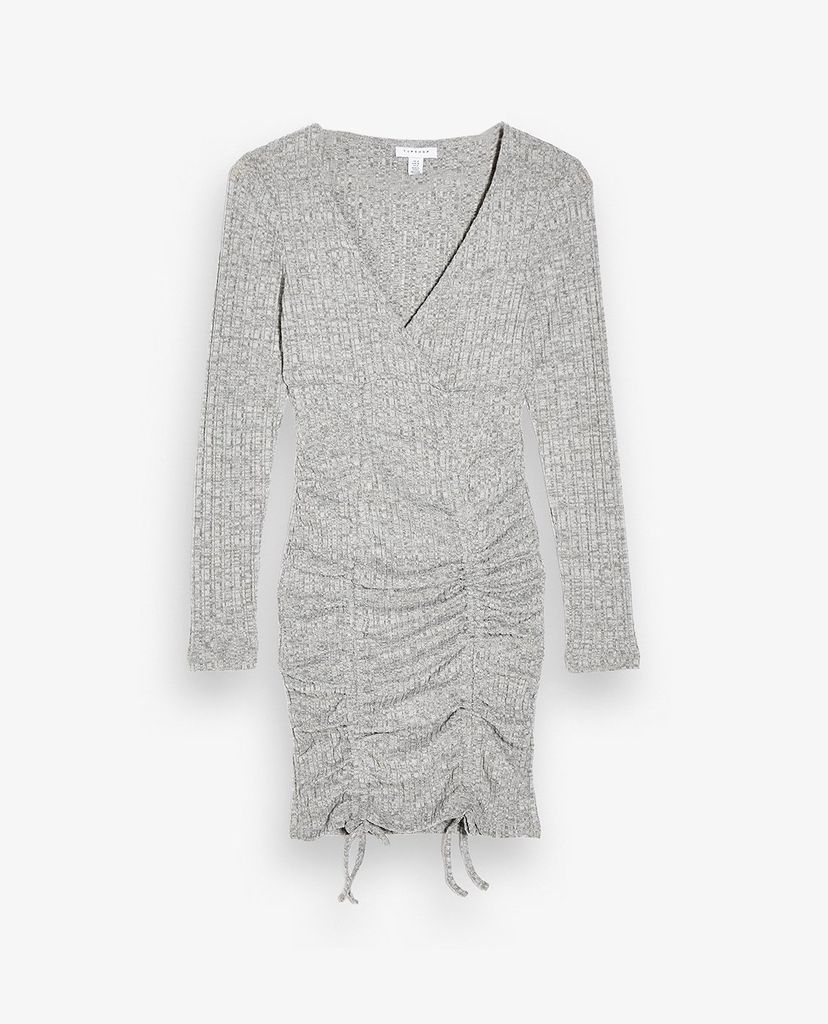 TOPSHOP - Đầm mini cổ V tay dài phom ôm nữ tính Ruched