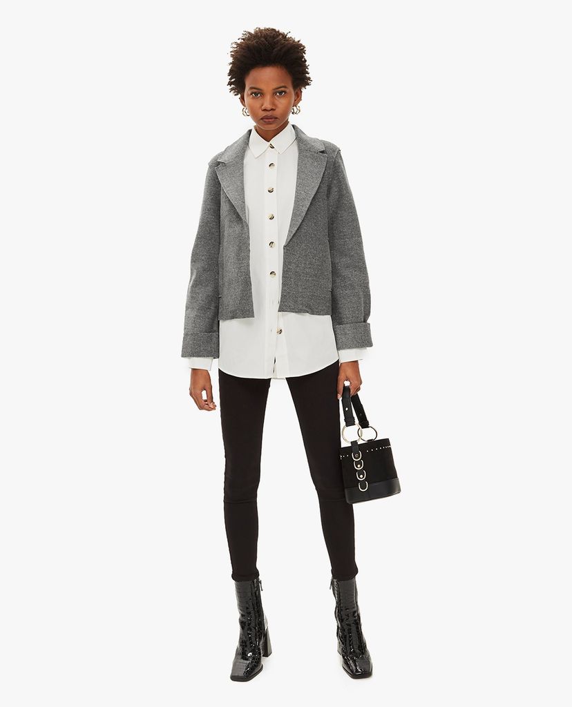 TOPSHOP - Áo blazer nữ tay dài phom croptop thời trang Jersey