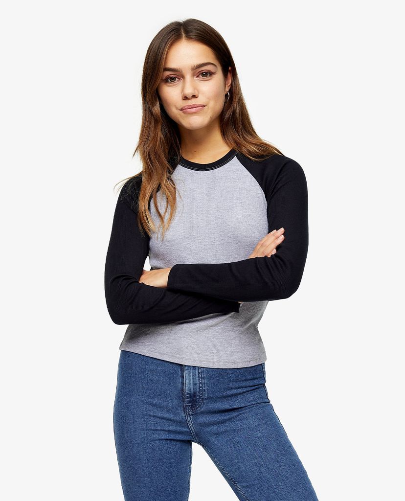 TOPSHOP - Áo thun nữ phom ôm tay dài Petite Baseball