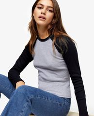 TOPSHOP - Áo thun nữ phom ôm tay dài Petite Baseball