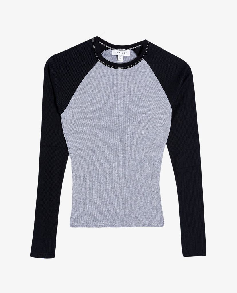 TOPSHOP - Áo thun nữ phom ôm tay dài Petite Baseball