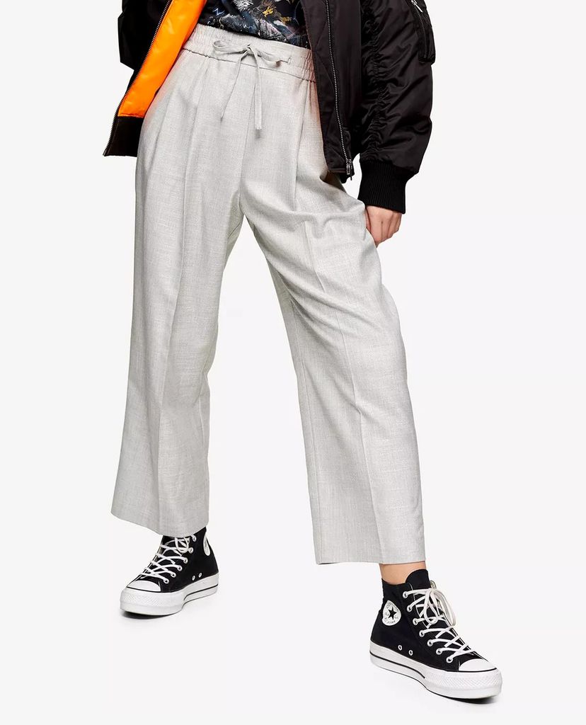 TOPSHOP - Quần kiểu nữ lưng thun ống rộng PETITE Grey Pleated
