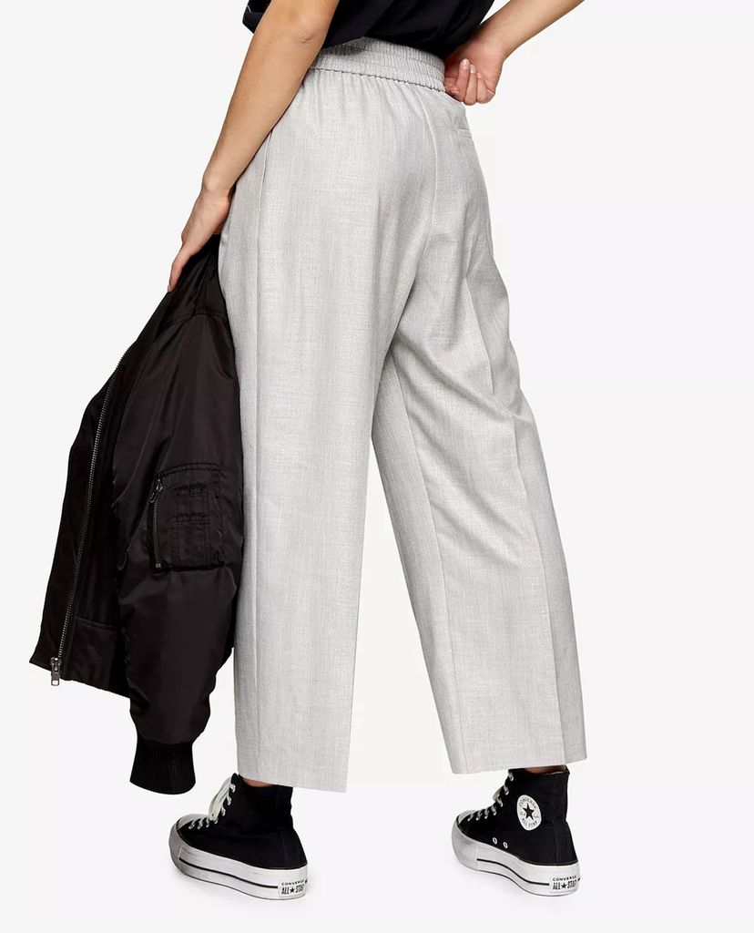 TOPSHOP - Quần kiểu nữ lưng thun ống rộng PETITE Grey Pleated