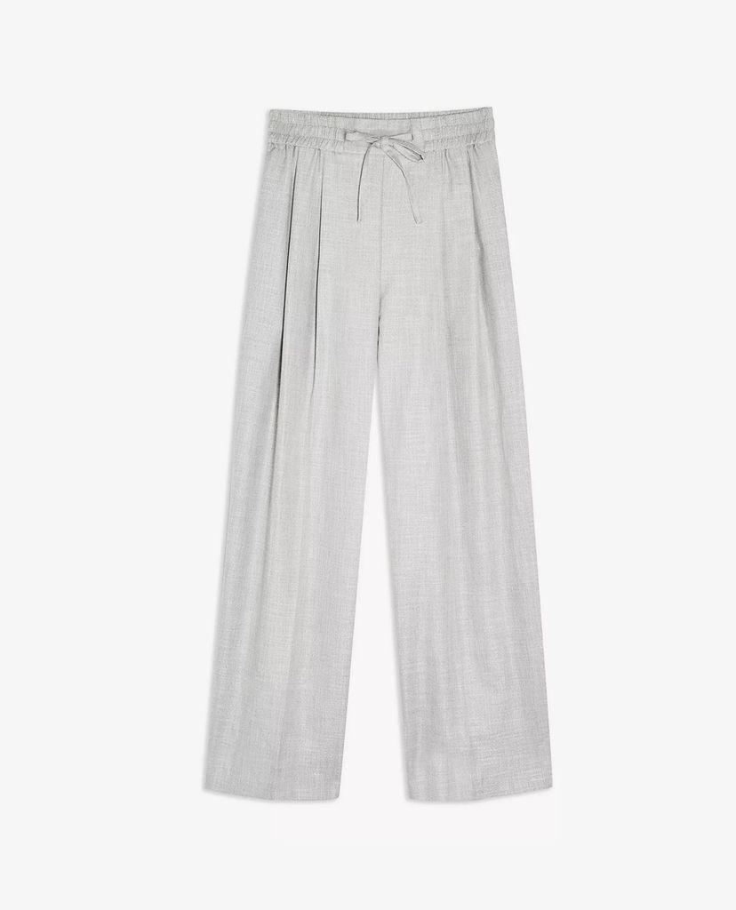 TOPSHOP - Quần kiểu nữ lưng thun ống rộng PETITE Grey Pleated