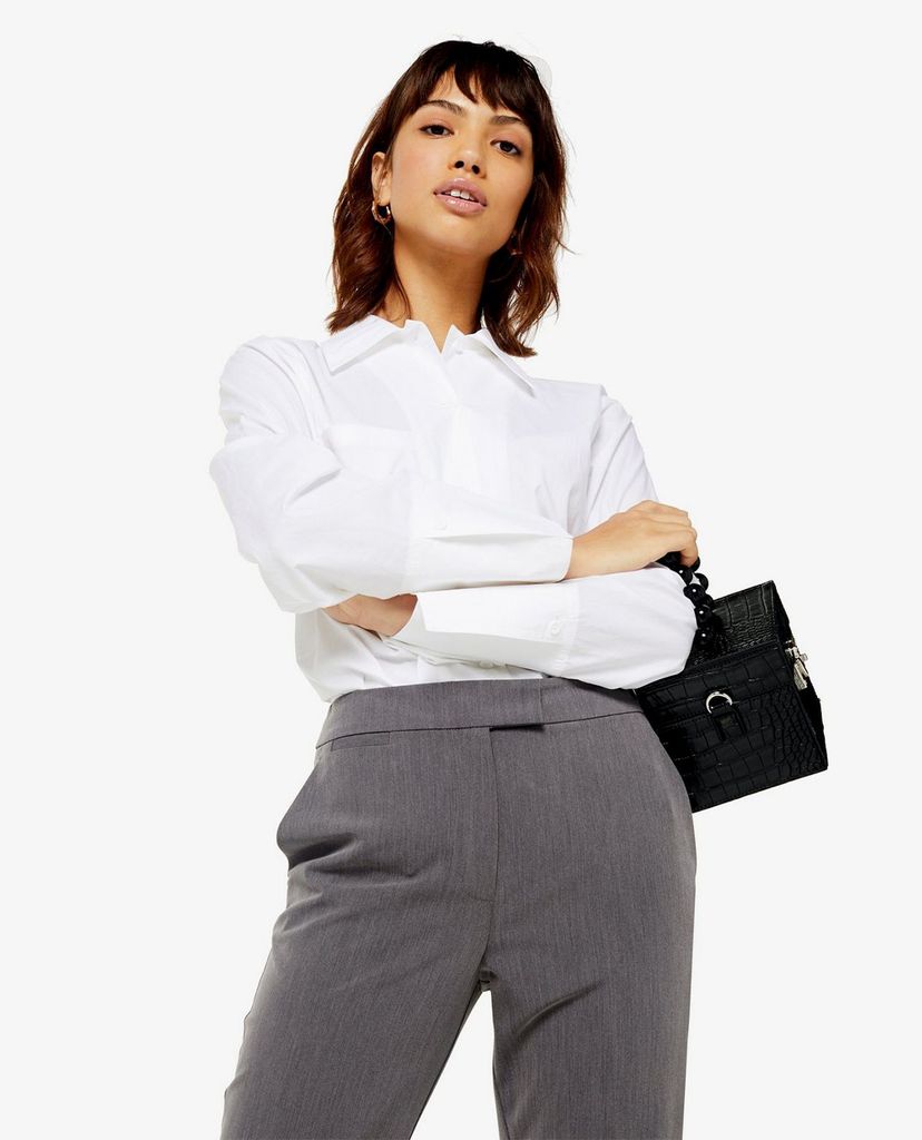 TOPSHOP - Quần tây nữ lưng cao phom suông Grey Cigarette