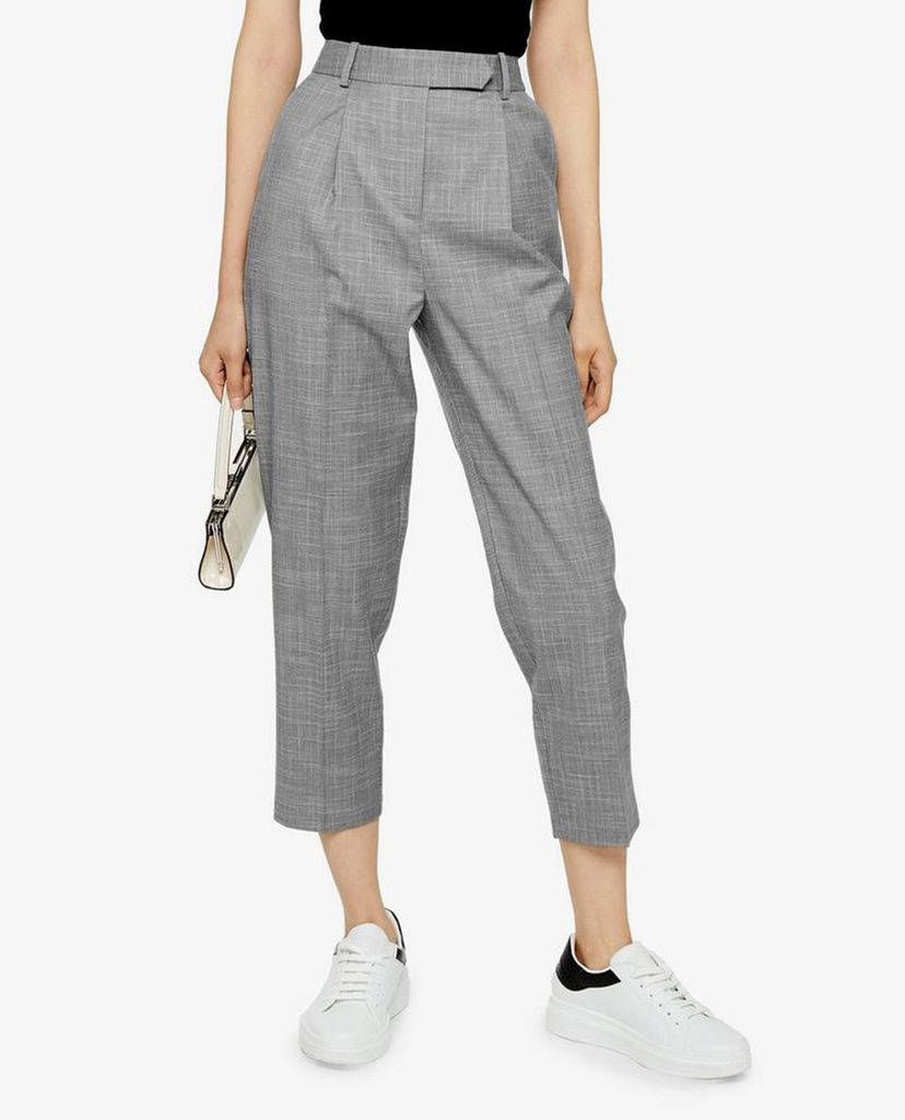 TOPSHOP - Quần kiểu nữ lưng cao Grey Pleat Tapered