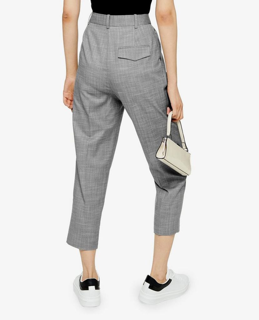 TOPSHOP - Quần kiểu nữ lưng cao Grey Pleat Tapered