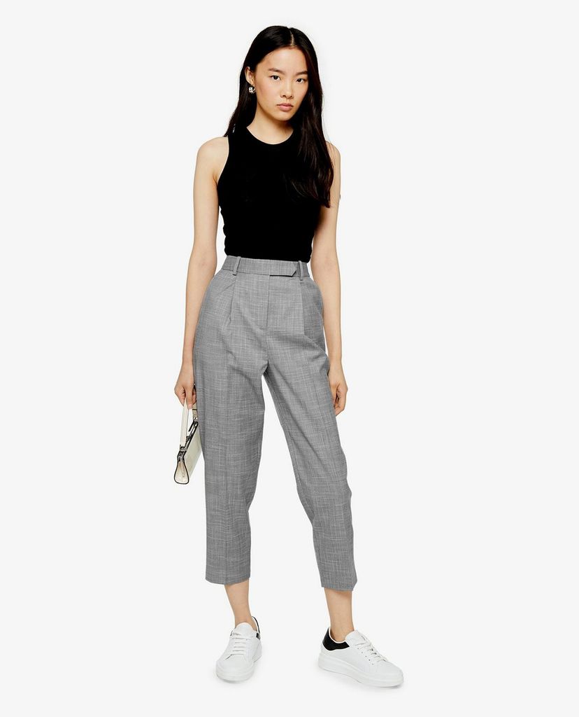 TOPSHOP - Quần kiểu nữ lưng cao Grey Pleat Tapered
