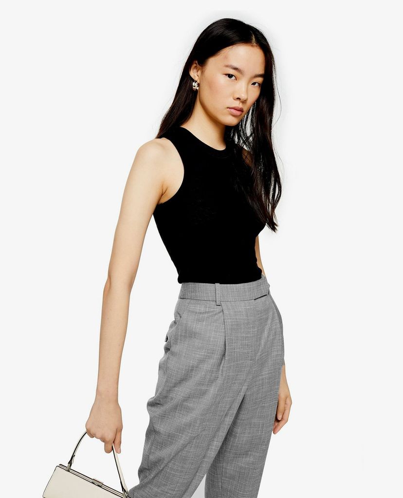 TOPSHOP - Quần kiểu nữ lưng cao Grey Pleat Tapered