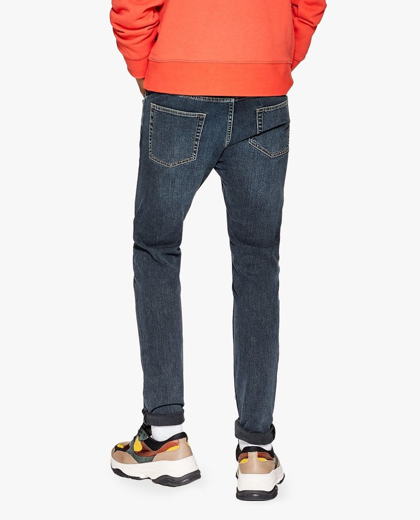 TOPMAN - Quần jeans nam phom skinny Mid Wash Blue Stretch