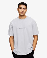TOPMAN - Áo thun nam ngắn tay cổ tròn Gray Copenhagen
