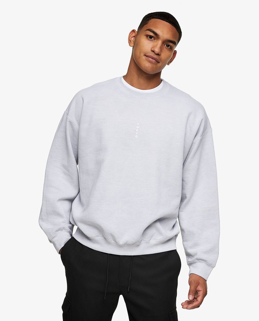TOPMAN - Áo sweatshirt nam cổ tròn Grey Vertical Tokyo