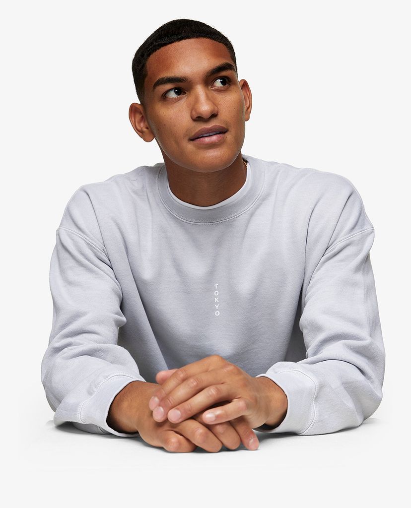 TOPMAN - Áo sweatshirt nam cổ tròn Grey Vertical Tokyo