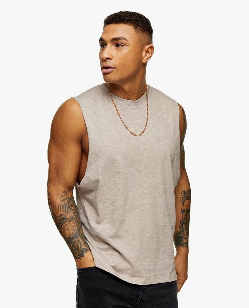 TOPMAN - Áo ba lỗ nam Grey Slub