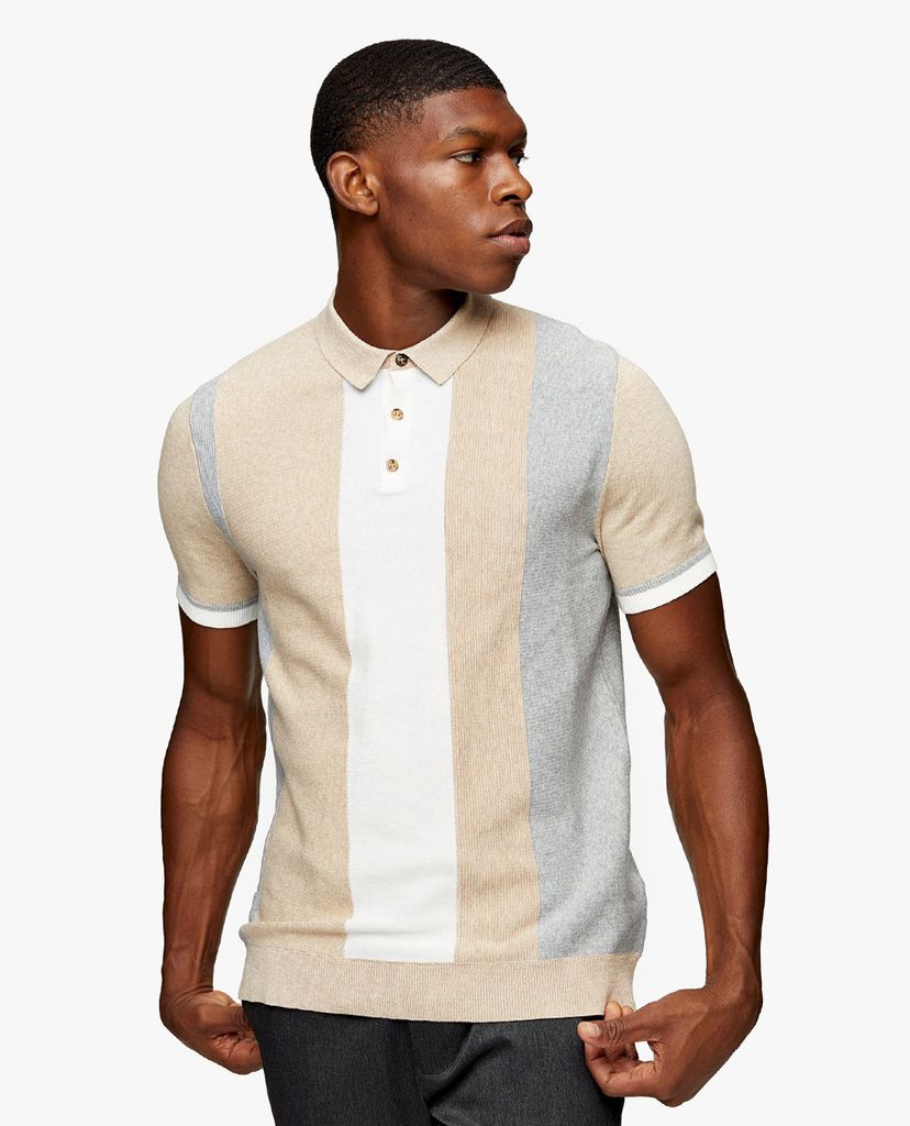 TOPMAN - Áo polo nam dệt kim tay ngắn Heather Stripe
