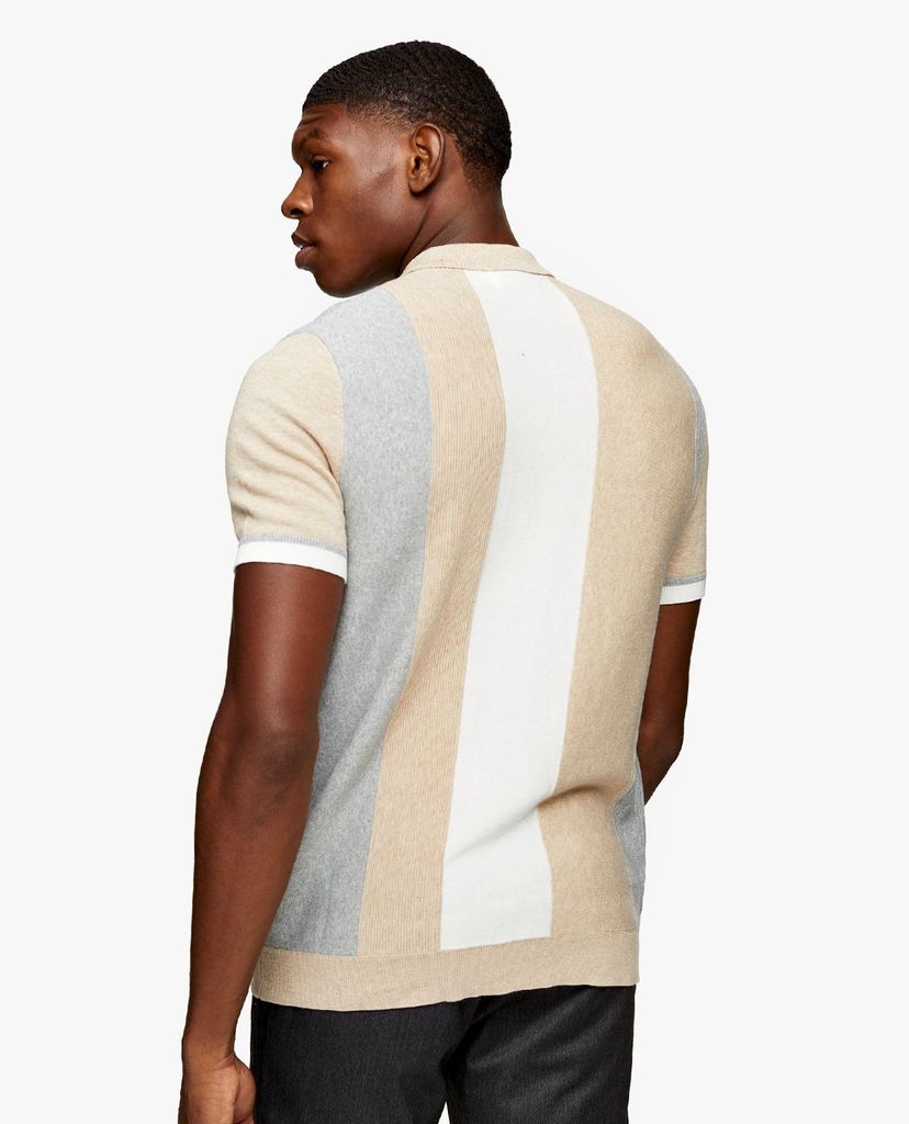 TOPMAN - Áo polo nam dệt kim tay ngắn Heather Stripe