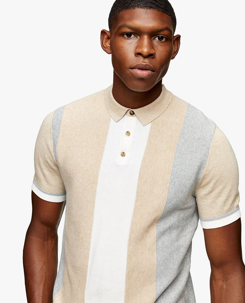 TOPMAN - Áo polo nam dệt kim tay ngắn Heather Stripe
