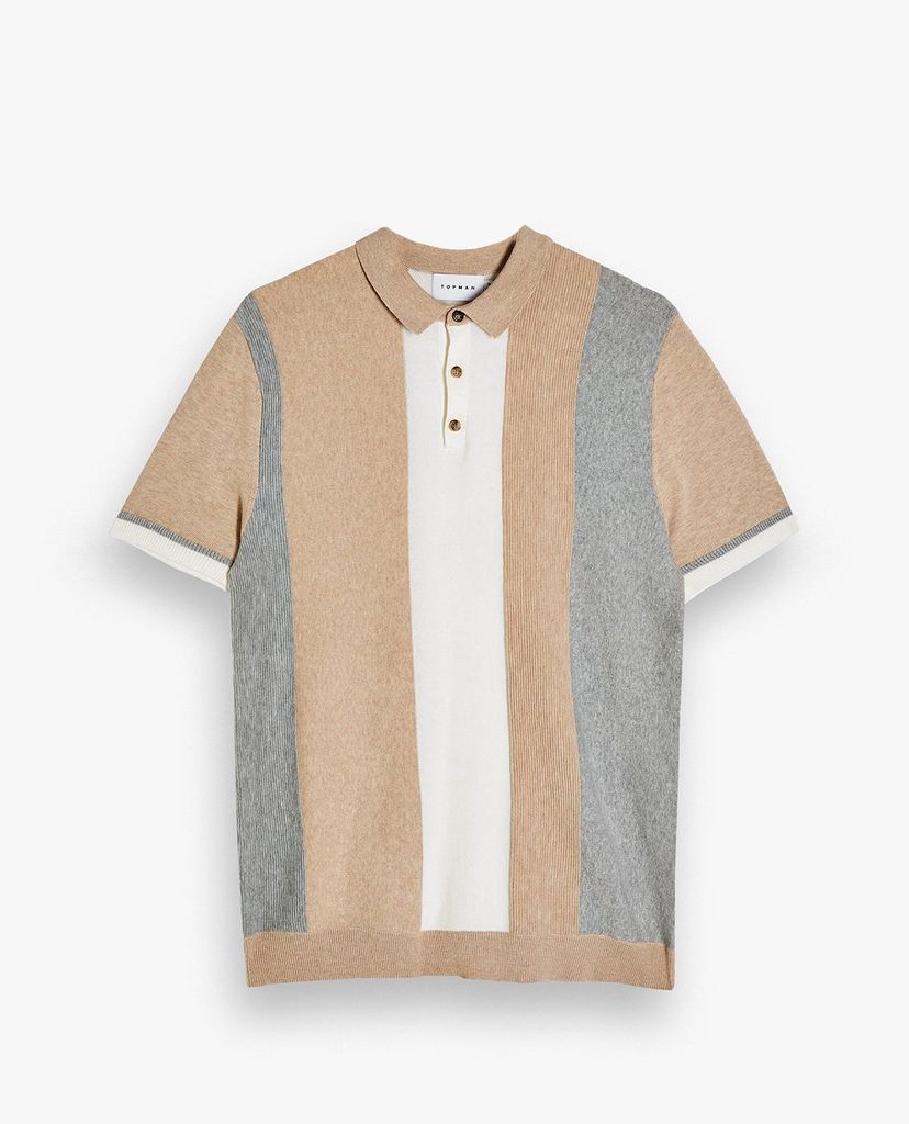 TOPMAN - Áo polo nam dệt kim tay ngắn Heather Stripe
