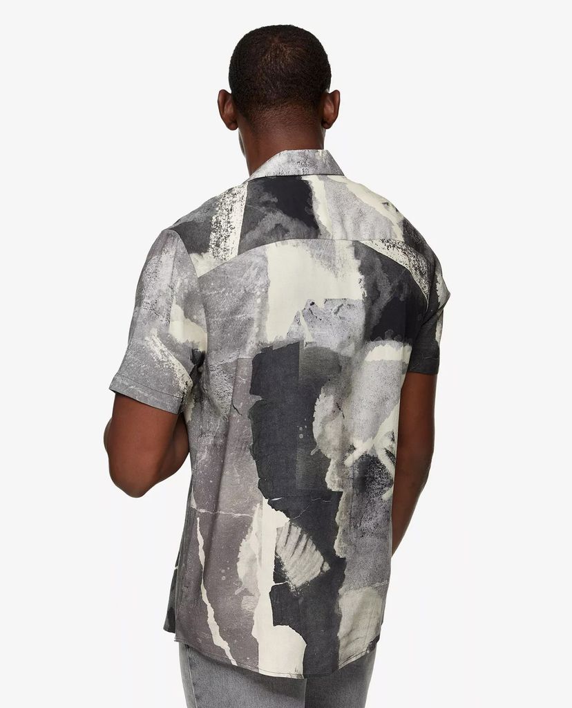 TOPMAN - Áo sơ mi nam tay ngắn Grey Concrete Print Slim