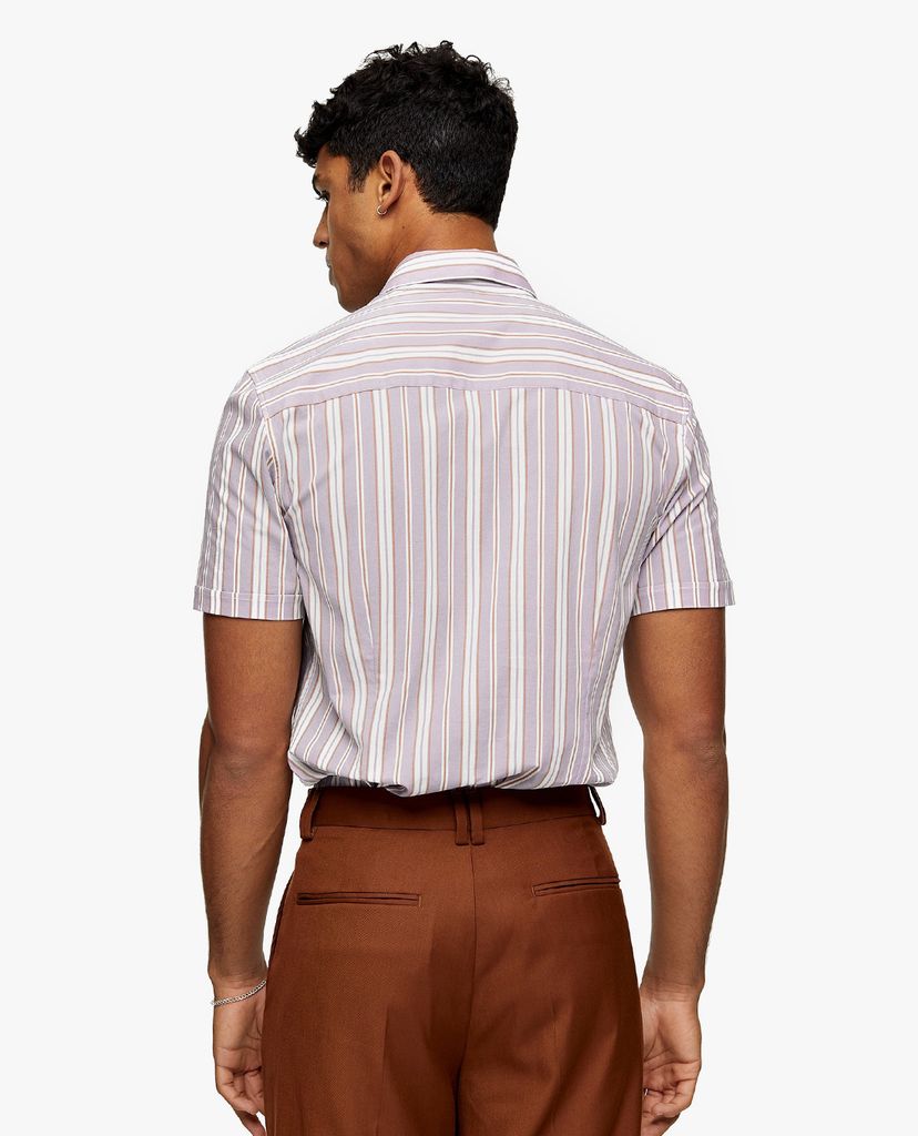 TOPMAN - Áo sơ mi nam tay ngắn kẻ sọc Grey And White Stripe