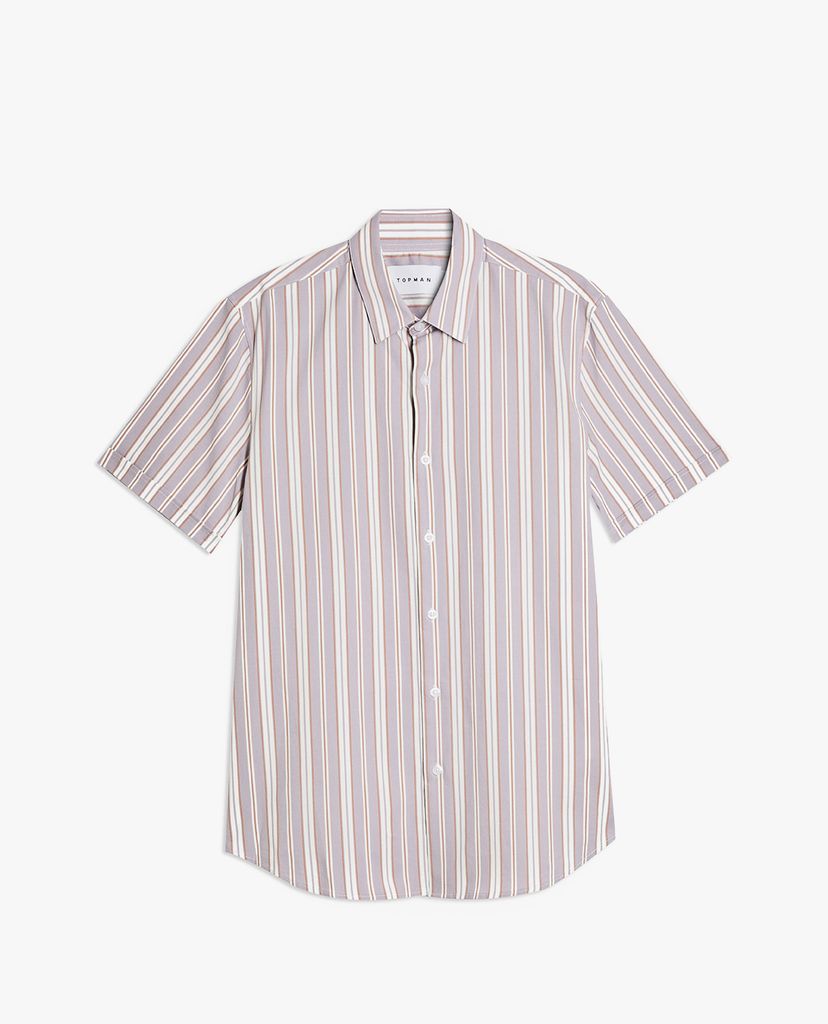 TOPMAN - Áo sơ mi nam tay ngắn kẻ sọc Grey And White Stripe