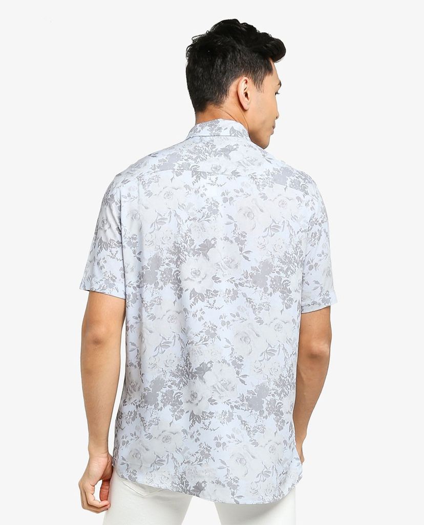 TOPMAN - Áo sơ mi nam tay ngắn cổ gập Floral Print