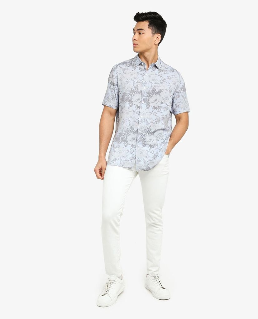TOPMAN - Áo sơ mi nam tay ngắn cổ gập Floral Print