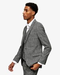 TOPMAN - Áo blazer nam phom skinny Grey Check Single Breasted