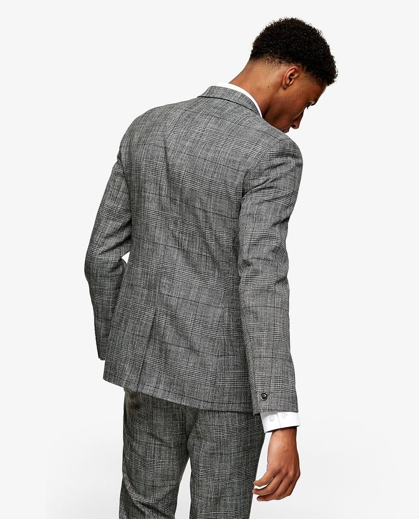 TOPMAN - Áo blazer nam phom skinny Grey Check Single Breasted