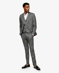 TOPMAN - Áo blazer nam phom skinny Grey Check Single Breasted