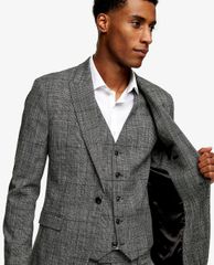 TOPMAN - Áo blazer nam phom skinny Grey Check Single Breasted