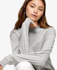 TOPSHOP - Áo thun tay dài cổ tròn Grey Marl Long Sleeve