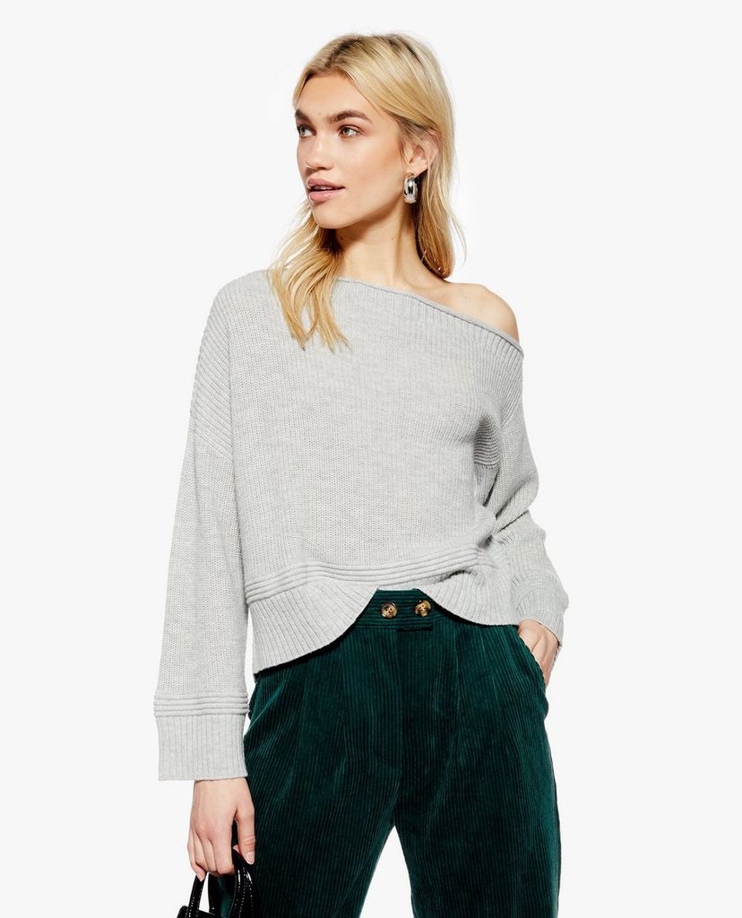 TOPSHOP - Áo len nữ cổ lệch tay dài Off Shoulder Crop