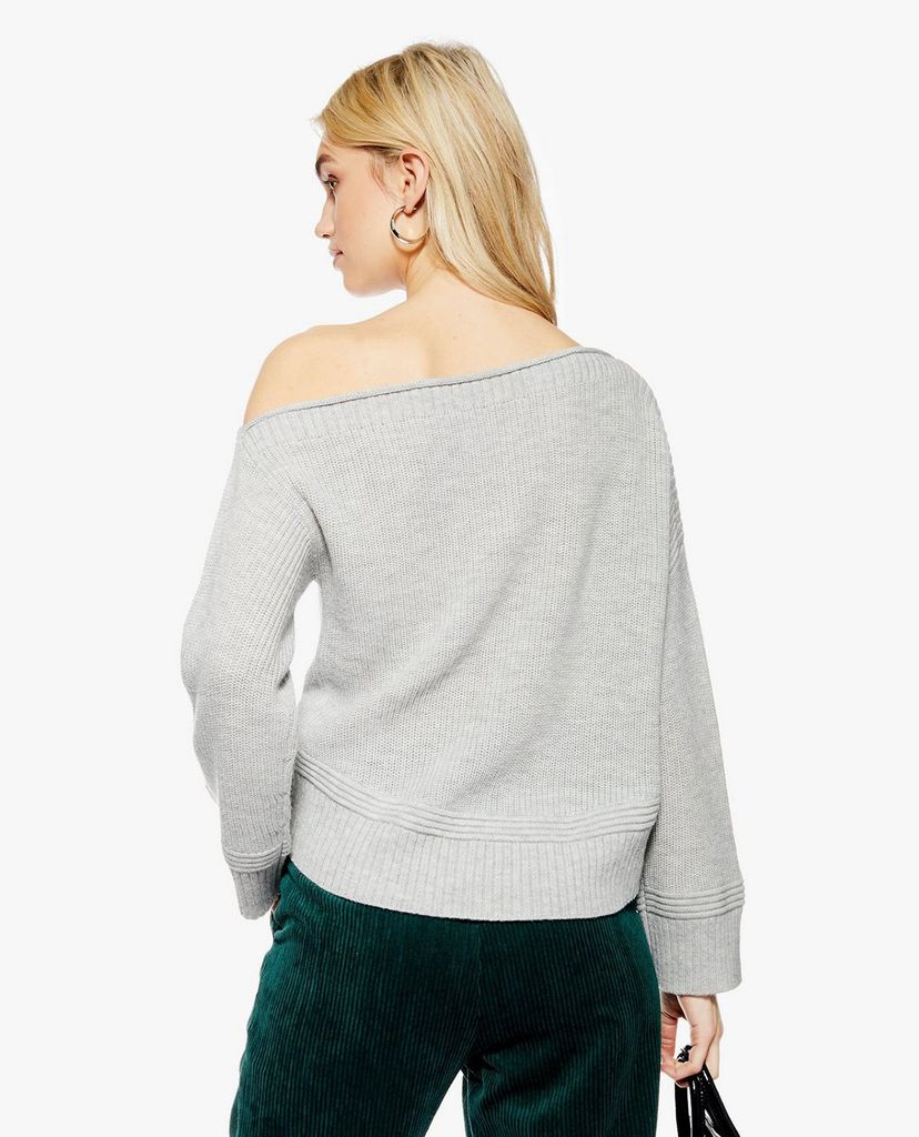TOPSHOP - Áo len nữ cổ lệch tay dài Off Shoulder Crop