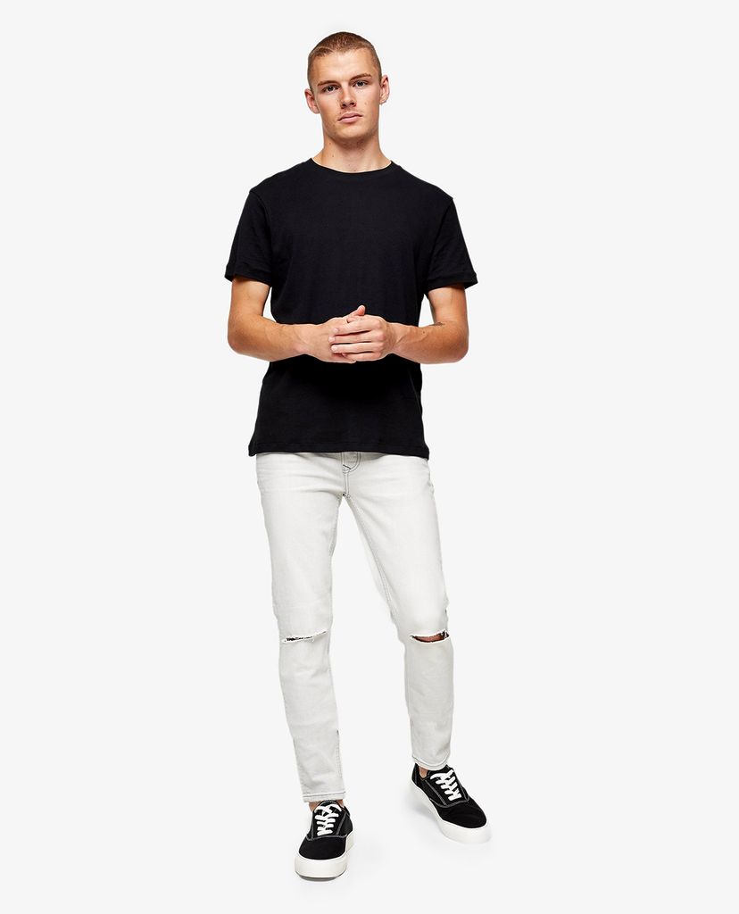 TOPMAN - Quần jeans nam phom skinny Gray Knee Ripped