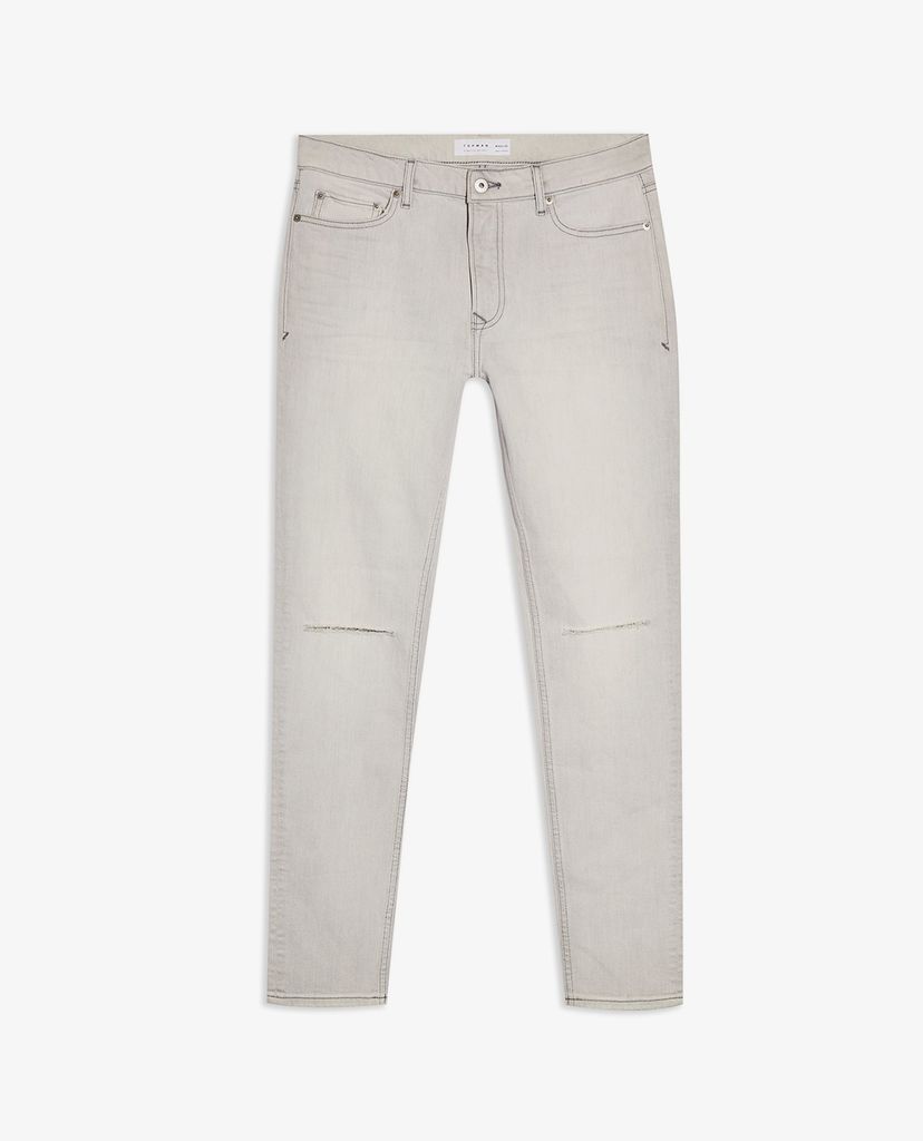 TOPMAN - Quần jeans nam phom skinny Gray Knee Ripped